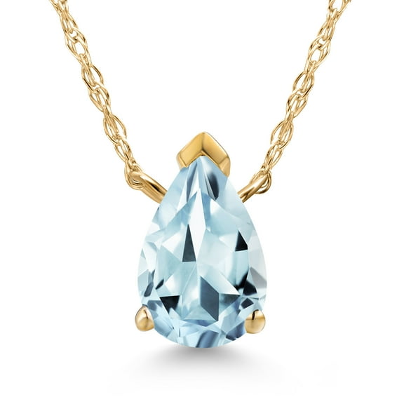 Gem Stone King 10K Yellow Gold Sky Blue Aquamarine Pendant Necklace for Women | 0.65 Cttw | Gemstone March Birthstone | Pear Shape 7X5MM | With 18 inch Chain