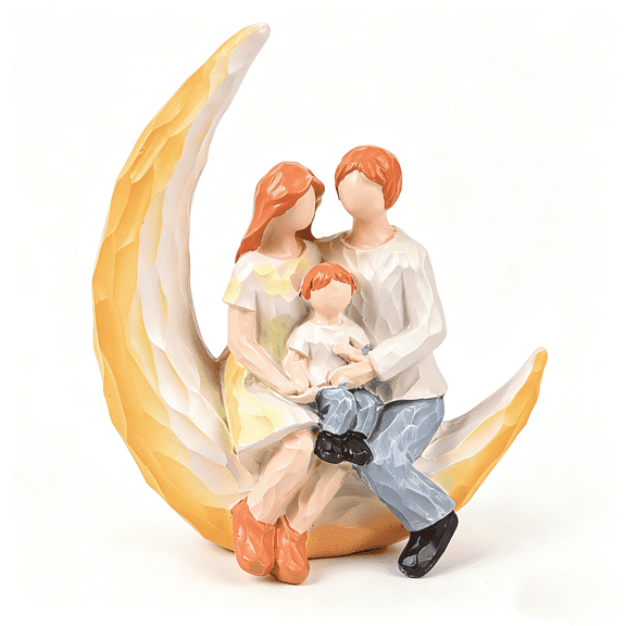 Hand Painted Resin Moon Family Figurine Decor Gift for Mom Grandma New Parents