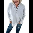thumbnail image 3 of Sudaderas Oversize para Mujer, Sudaderas de Larga con Botones y Cuello Henley, Ropa de Otoño A . Gris XL, 3 of 6