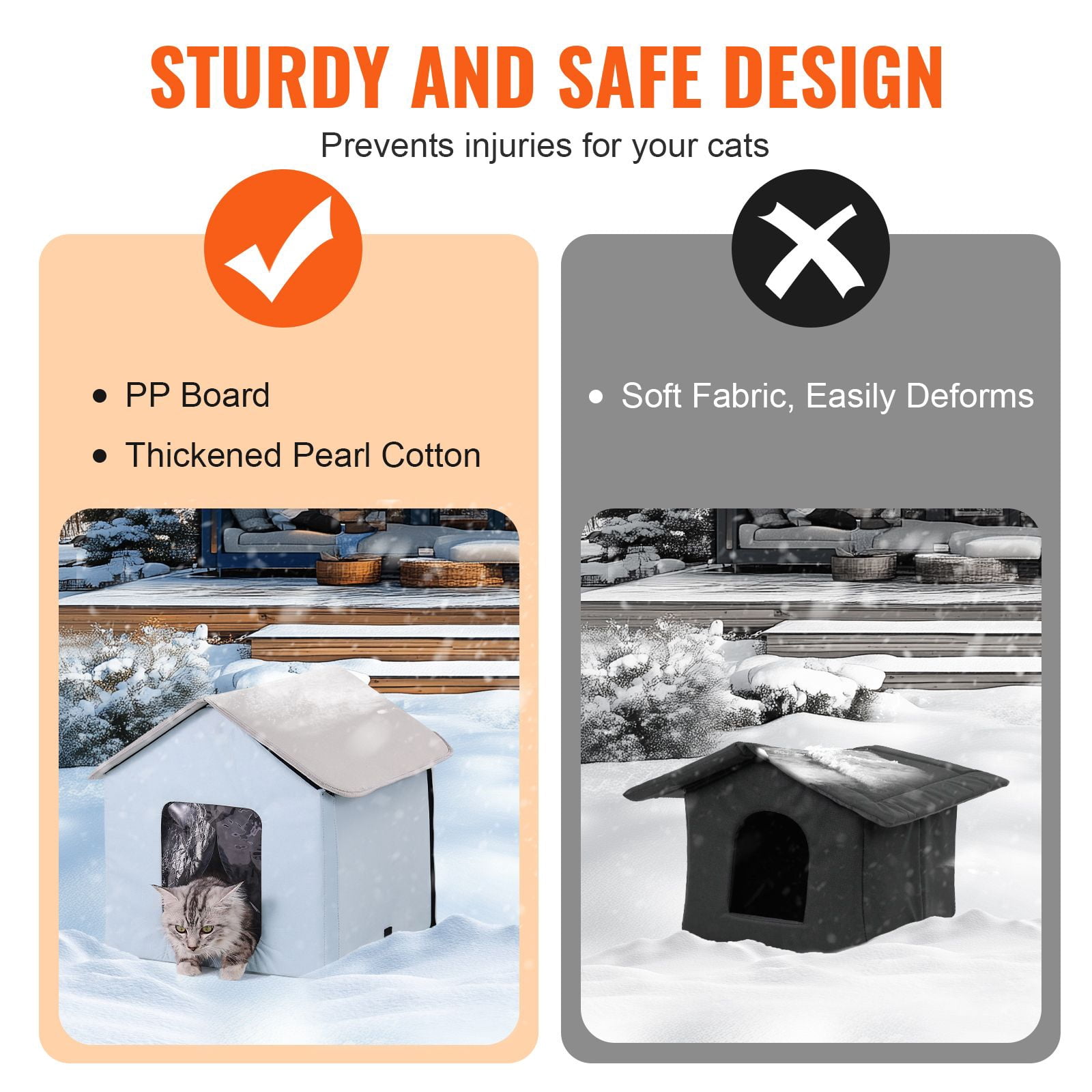 Dranite Heated Cat House Winter Outdoor Indoor, Foldable Kitty Shelter with Warm Pad, Waterproof & Energy Efficient, Blue Small