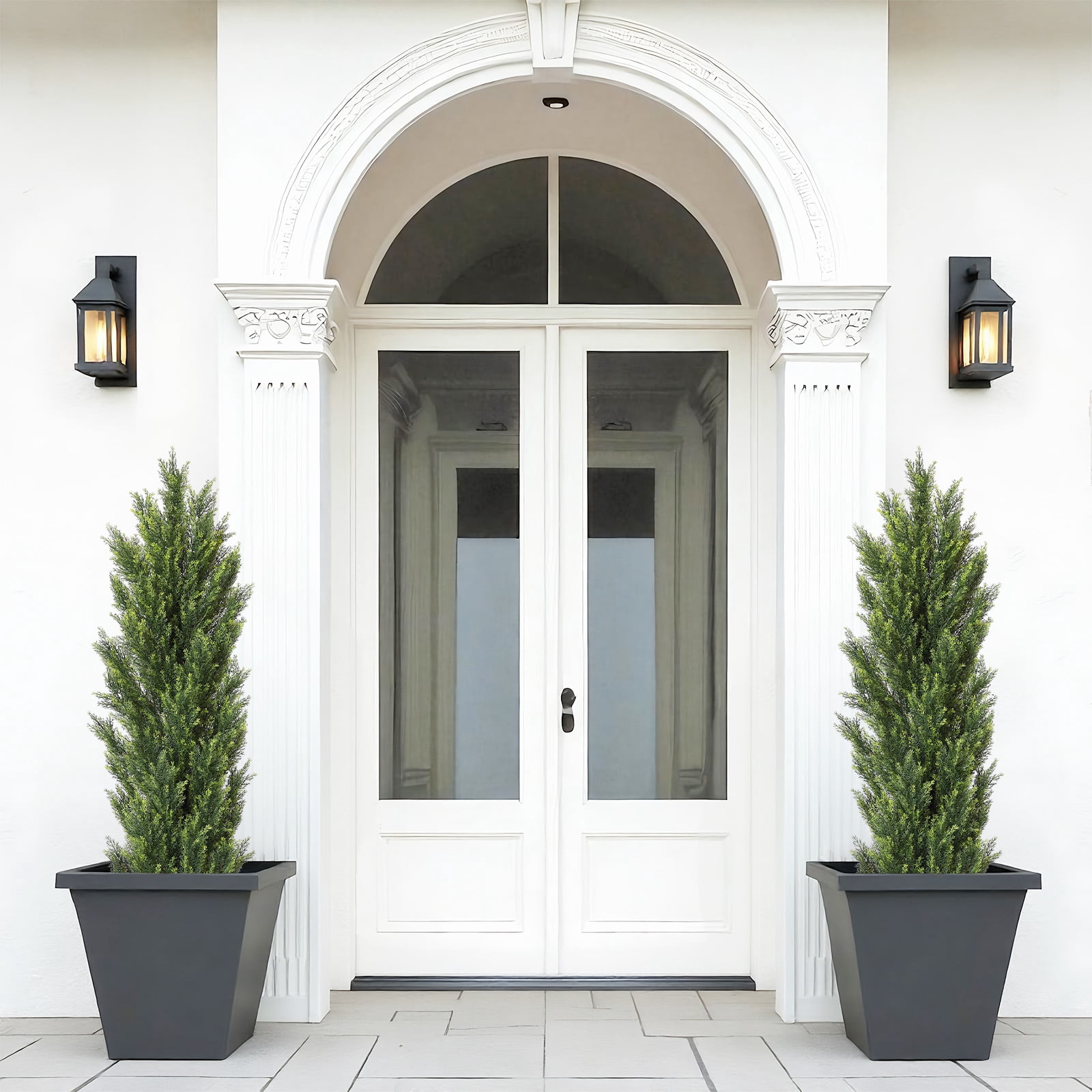 Poetree 2 Pack Artificial Tree 5 FT Artificial Cedar Topiary Trees for Outdoors Potted Fake Pine Trees Faux Evergreen Plants for Home Porch Decor