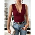 thumbnail image 6 of Women'S Deep V Tank Top, Ruched Waist Tight Fitted Camis with Open Back for Layering and Style Wine Red L, 6 of 9