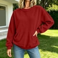 thumbnail image 2 of FAVIPT Corduroy Sweatshirts for Women Ribbed Long Sleeve Crewneck Tops with Kangaroo Pocket Casual Fall Winter Pullover No Hood Red,L, 2 of 6
