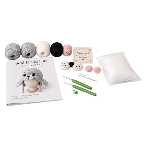 lhwanj Hood Hat DIY Crochet Kit, Create Your Own Character | Handmade Art Craft for Beginners with Guide , Adults Fun Creative Gift, Warm Hooded