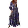thumbnail image 1 of Liacowi Women Bohemian Long Dress Long Flared Sleeve A-Line Dress Plus Size Flowy Sundress S-3XL, 1 of 5