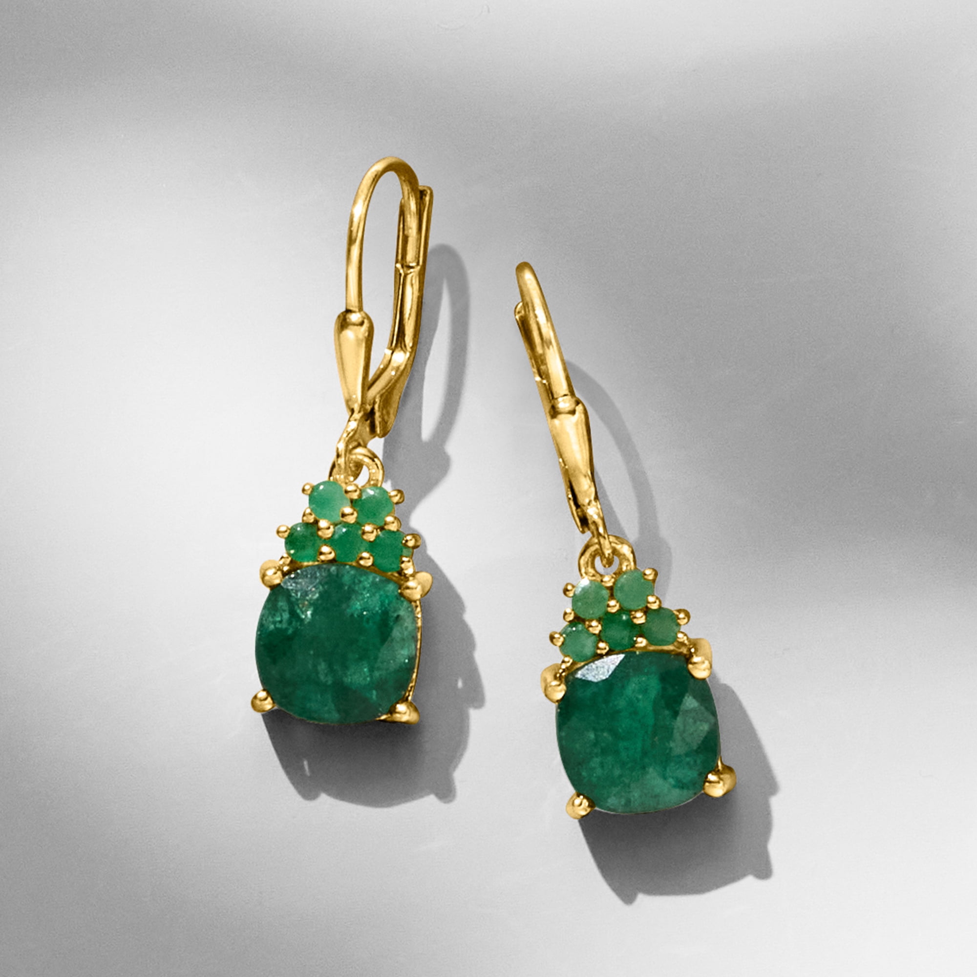 Ross-Simons 4.20 ct. t.w. Emerald Drop Earrings in 18kt Gold Over Sterling, Women's, Adult