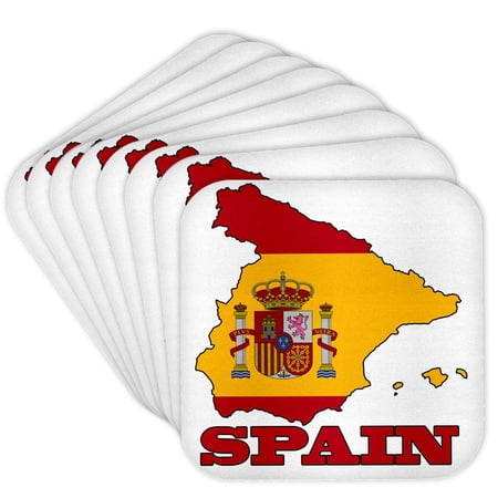 3drose, the Flag of Spain in the Outline Map of the Country and Name, Spain., Set of 8 Coasters - Cork