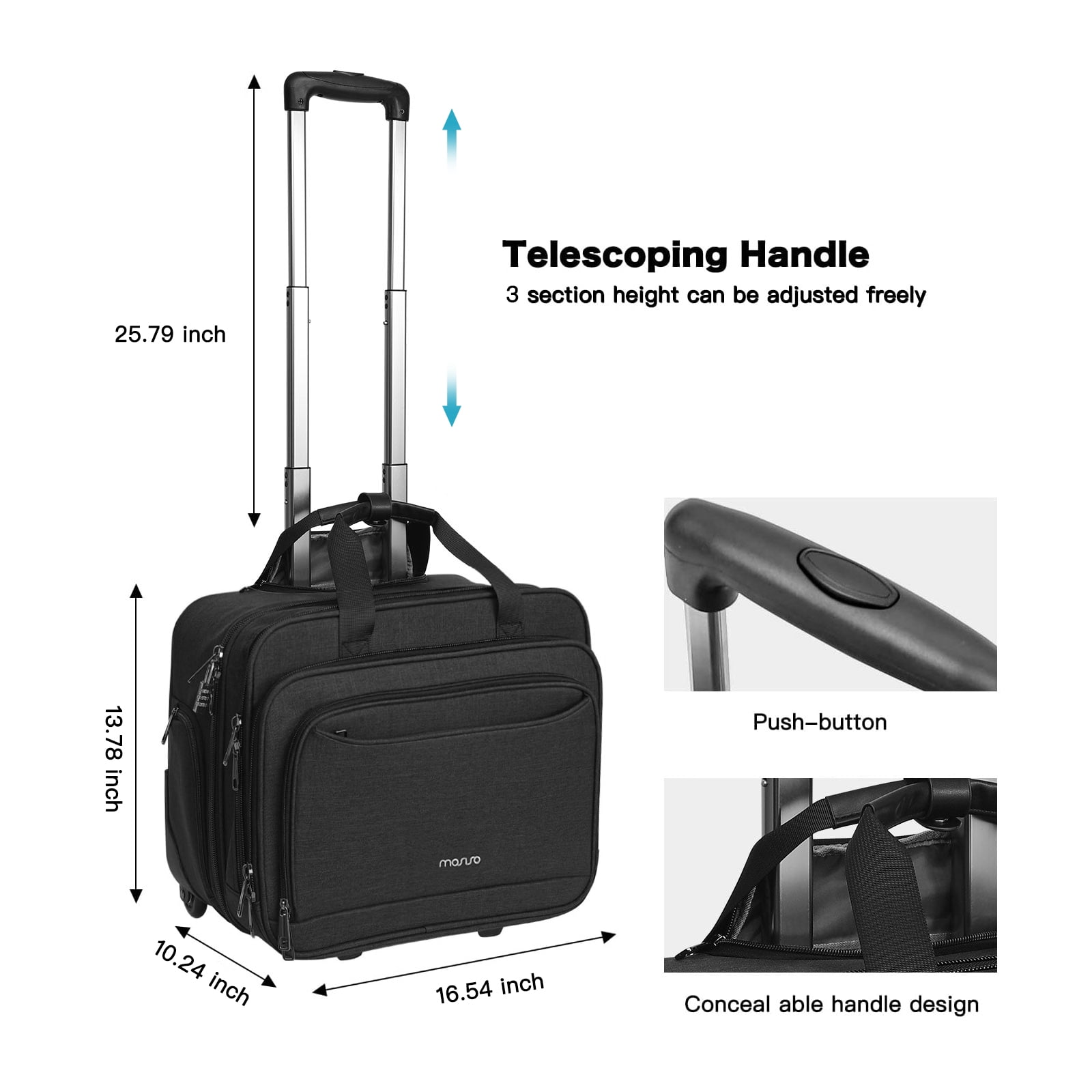 Mosiso 15-16 inch Rolling Briefcase Laptop Bag Case with Wheels for Women Men, Expandable Overnight Computer Bag with Coded Lock&Trolley Belt for Travel Business School