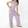 thumbnail image 5 of dazeni Girls Wide Leg Sweatpants Pockets Side Split Quick Dry Athletic High Waisted Baggy Causal Trousers Lightweight Outdoor Camping Purple 11 Years, 5 of 9