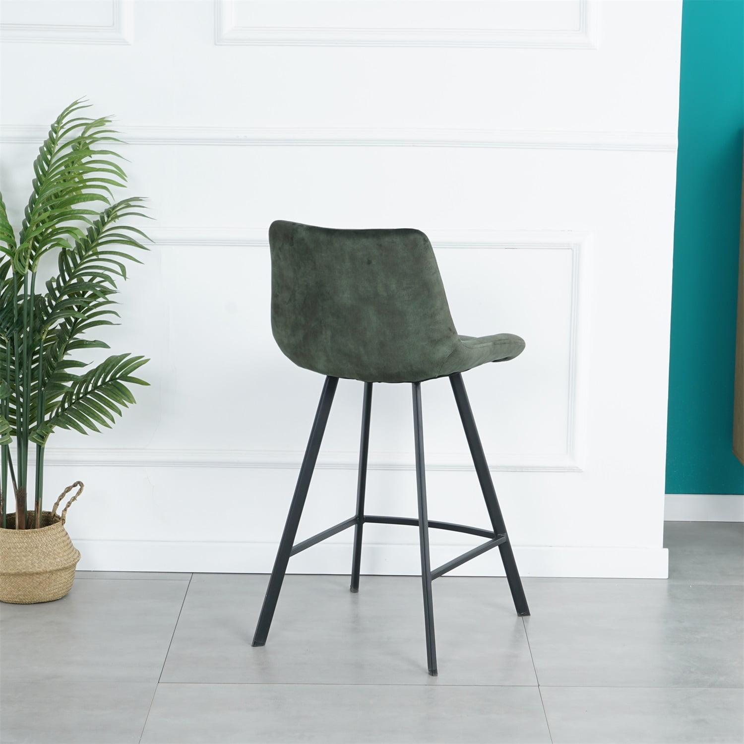 Kadyn Modern Iron High Counter Leisure Bar Chair, Comfortable Nordic Metal Bar Stool Set of 2, Metal Bar Chair for Kitchen Counter, Green