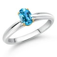 thumbnail image 2 of Gem Stone King 0.55 Ct Oval Swiss Blue Topaz 925 Silver and 10K Yellow Gold Solitaire Engagement Ring (Size 6), 2 of 4