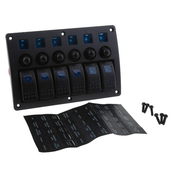 DYNWAVECA rocker for boat Switch Panel Waterproof 6 Gang & Circuit Breaker - Backlit - DC12/24V Toggle Switches for Marine RV Car Truck