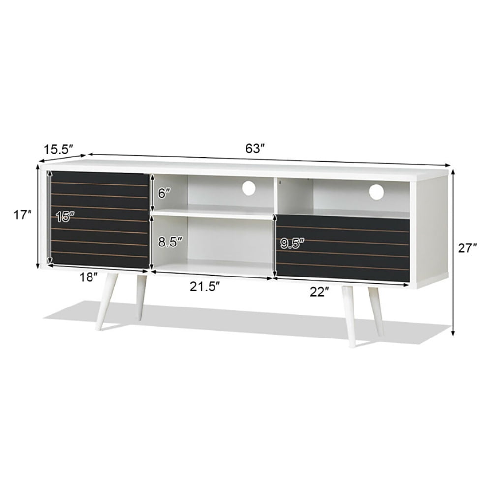 Finihen TV Stand, TV Cabinet, Mid-Century Modern TV Stand for TVs up to 65 Inch with Storage Shelves, Media Entertainment Center with Storage, for Living Room, Bedroom, Black & White