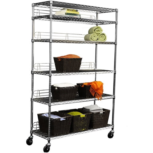 Trinity EcoStorage 6Tier Wire Shelving Rack with Wheels, Chrome