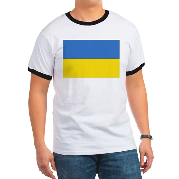 CafePress - Ukraine Flag T Shirt - 100% Cotton Ringed T-Shirt