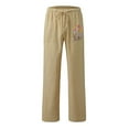 thumbnail image 3 of WTXUE Women's Pants, Womens Trousers Womens Printing Casual Loose Pants with Pockets Elastic High Waist Paper Bag Pants Linen Pants, Slacks Linen Pants Women Pantalones De Mujer, 3-Khaki, 3 of 6