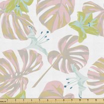 Tropical Fabric by the Yard, Composition of Island Leaves in Pastel Tones, Decorative Upholstery Fabric for Sofas and Home Accents, White Pale Salmon Khaki by Ambesonne