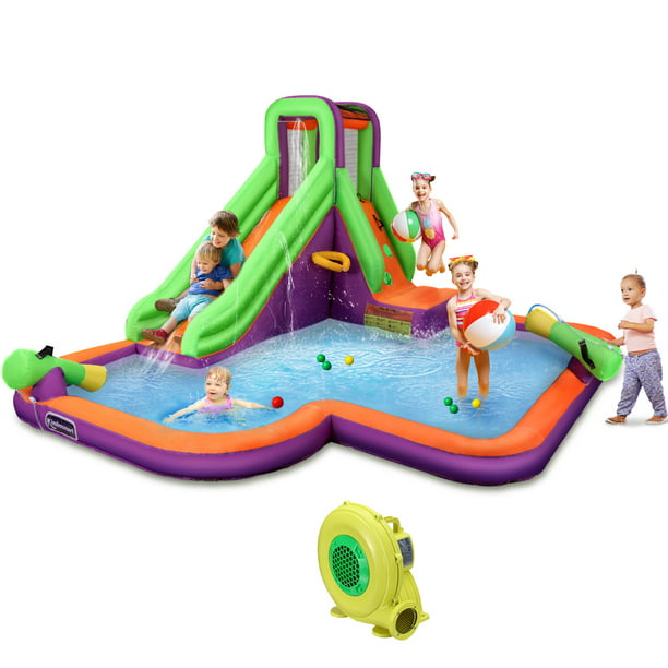 Kimbosmart Inflatable Water Slide, Jumping Bounce, Castle Splash Pool with Blower