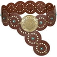 thumbnail image 5 of Western PU Leather Belt Women's Concho Cowgirl Round Disc Belt Women's Wide Bohemian Country Belt Dress, 5 of 8