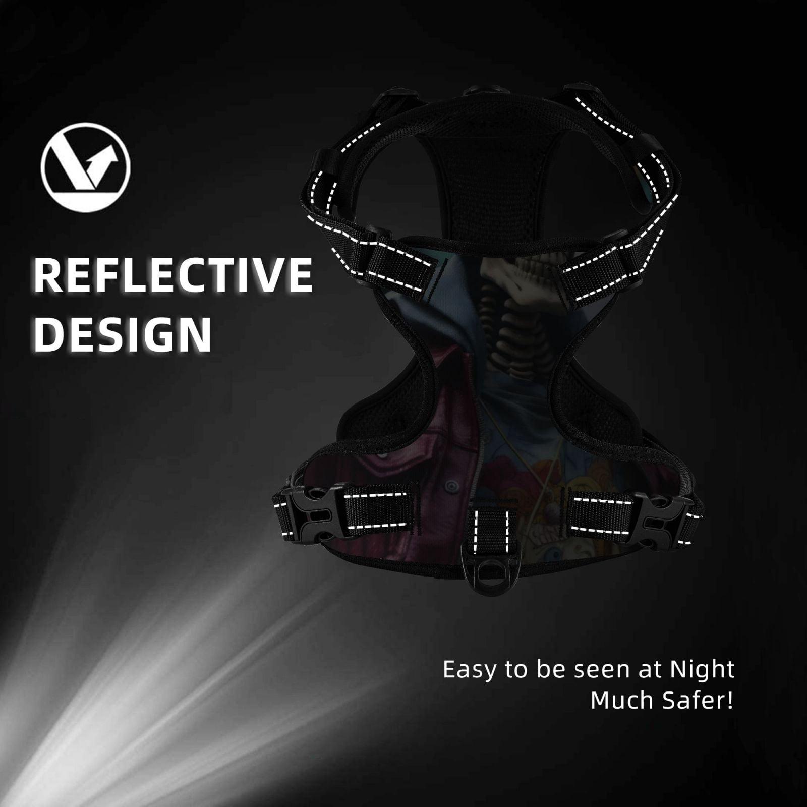 Vsdgher Skeleton Cool Street Fashion Dog Harness, No-Pull Pet Harness, Dog Vest, Pet Vest for Small to Large Dogs-Medium