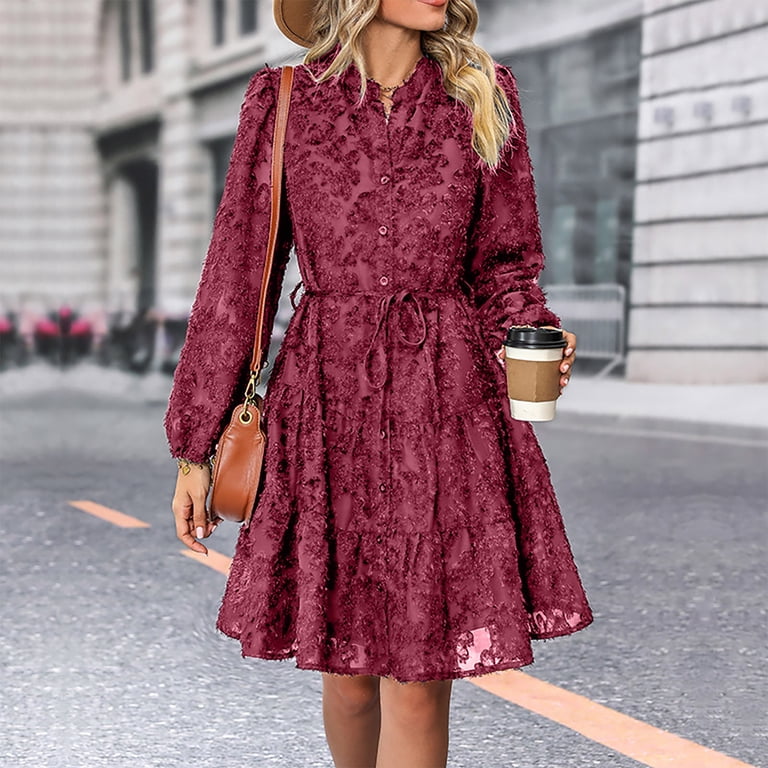 chinese dress ladies BUTTON DOWN LONG SLEEVE TEXTURED MIDI DRESS main image 1