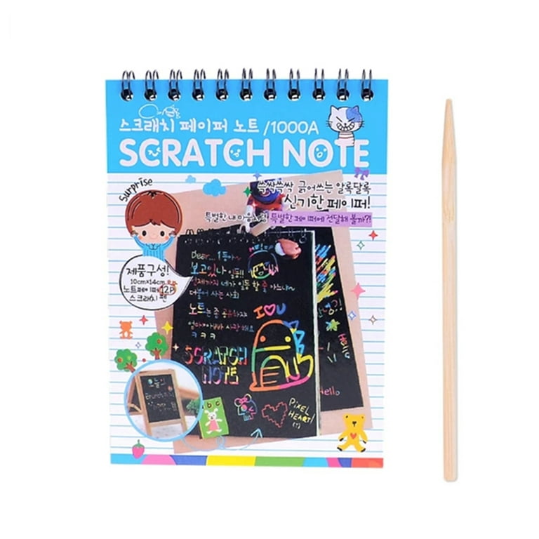 Papaba Scratch Art Notebook,Kids Rainbow Colorful Scratch Art Kit Drawing Painting Paper Notebook with Drawing Stick Gift, Size: One size, Blue