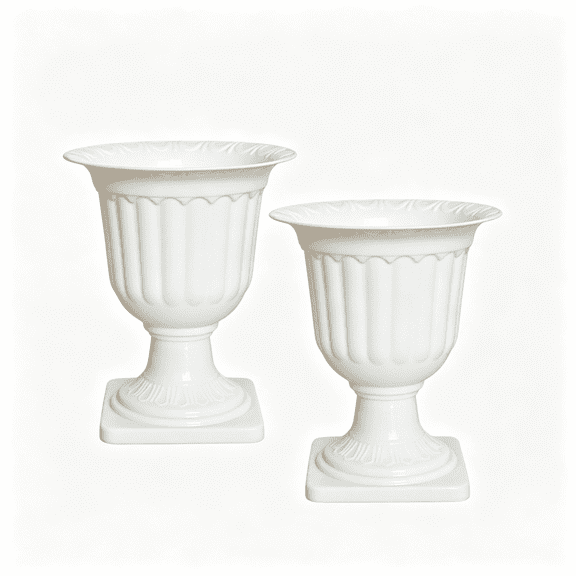 2 Pcs Plastic Urn Flower Pots, White Textured Planters for Indoor Outdoor Table Front Door Porch Balcony Wedding Decoration