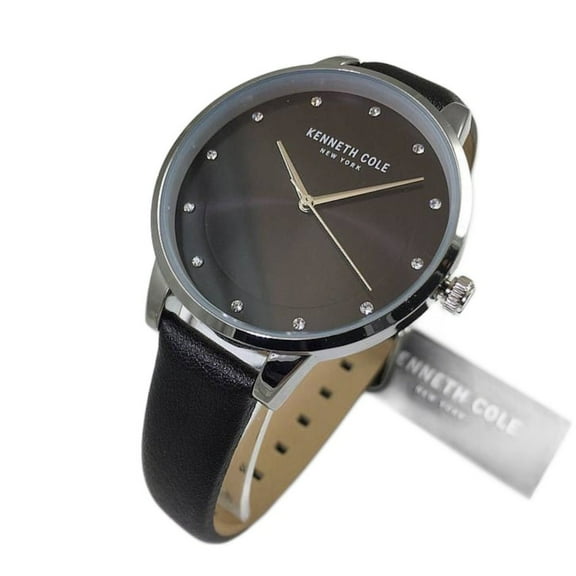 Kenneth Cole Women's Steel Black Leather Crystallized Watch KC50044001