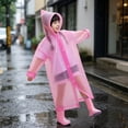 thumbnail image 4 of Kids Rain Poncho, Reusable Waterproof Hooded Rain Cape for Children with Adjustable Drawstring, Portable Tear-Resistant EVA Rain Gear for Outdoor Play, School, Hiking, and Camping, 4 of 6