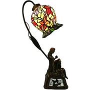 Bieye L10624 Tulip Flower Tiffany Style Stained Glass Table Lamp with 7-inch Wide Lampshade and Bird Lady Lamp Base, 20 inches Tall