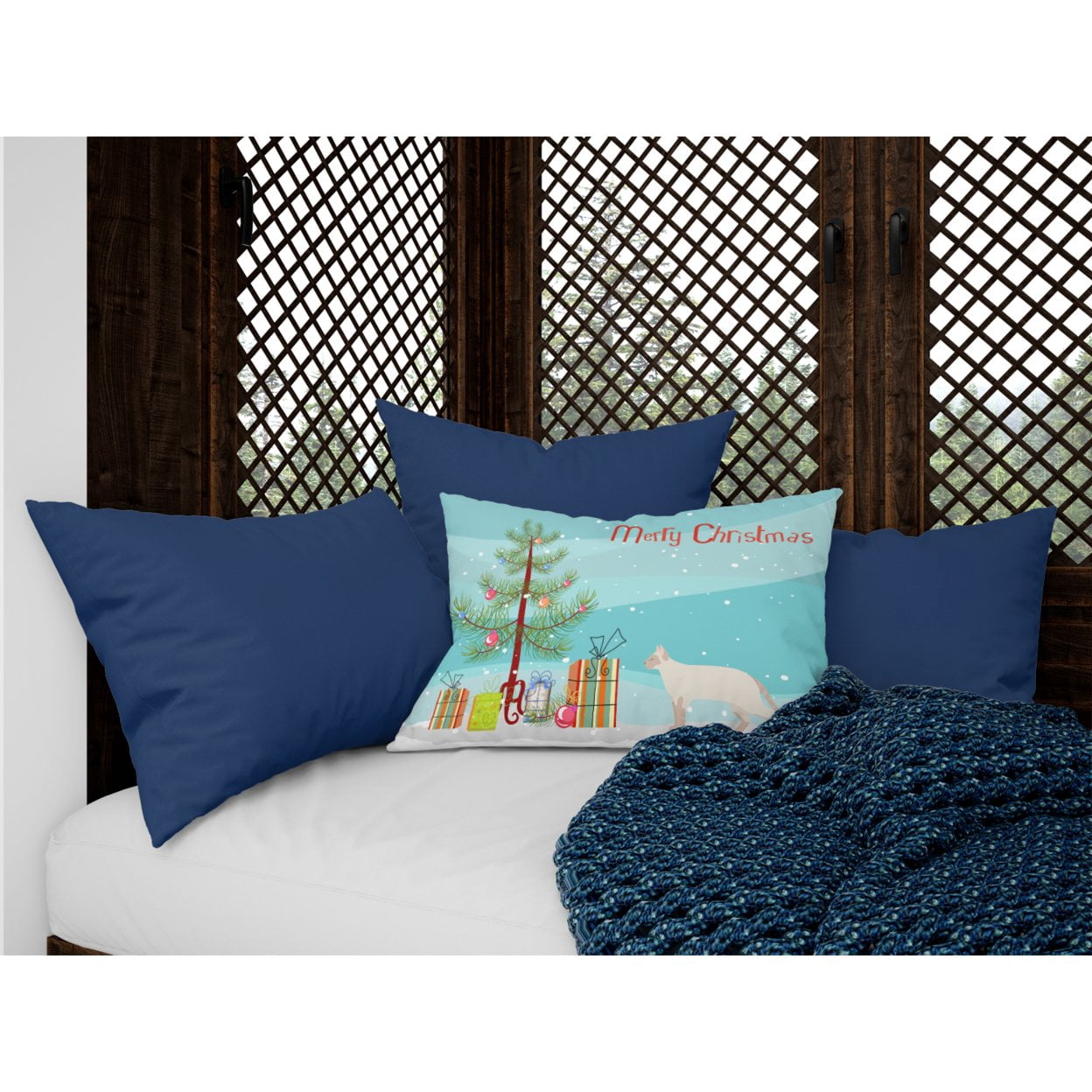 Carolines Treasures CK4730PW1216 Tonkinese 2 Cat Merry Christmas Canvas Fabric Decorative Pillow, 12H x16W, multicolor