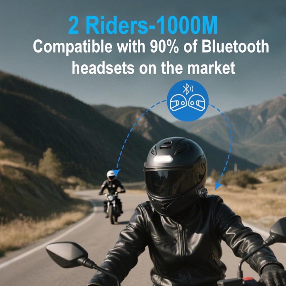 1 Pack Motorcycle Helmet Headset Bluetooth Intercom 2-Way Communication System, 1000m Range, IP67 Waterproof