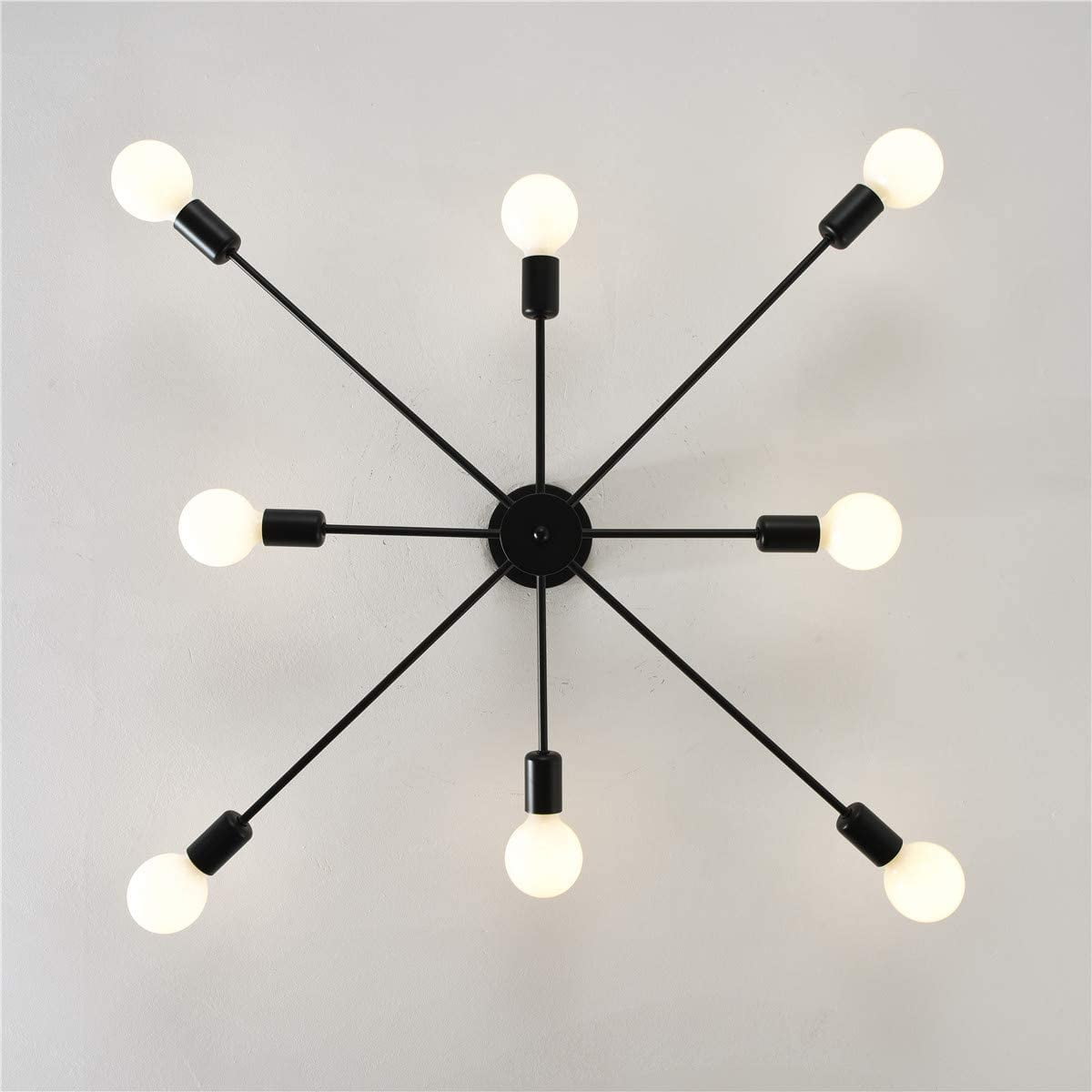 Garwarm Modern Sputnik Chandelier 8-Light Industrial Ceiling Lights Fixture 38" Black Semi Flush Mount Ceiling Light with E26 Base Sputnik Lights Fixture for Dining Room Bedroom