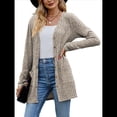 thumbnail image 2 of Cárdigan de Punto Suave para Mujer, Moda Otoño 2025, Abrigo de Larga Abierto con Bolsillos. Caqui L, 2 of 9