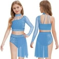 thumbnail image 5 of TiaoBug Big Girl's Lyrical Dance Outfit Latin Jazz Modern Contemporary Dress One Shoulder Crop Top with Irregular Skirt Light Blue 6, 5 of 6