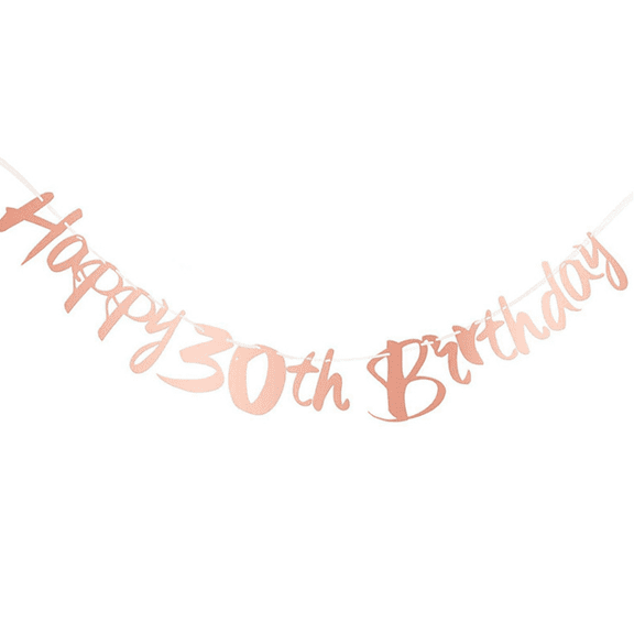 Happy 30th Birthday Banner, Rose Gold, Glitter Party Decoration, Sweet 30 Celebration