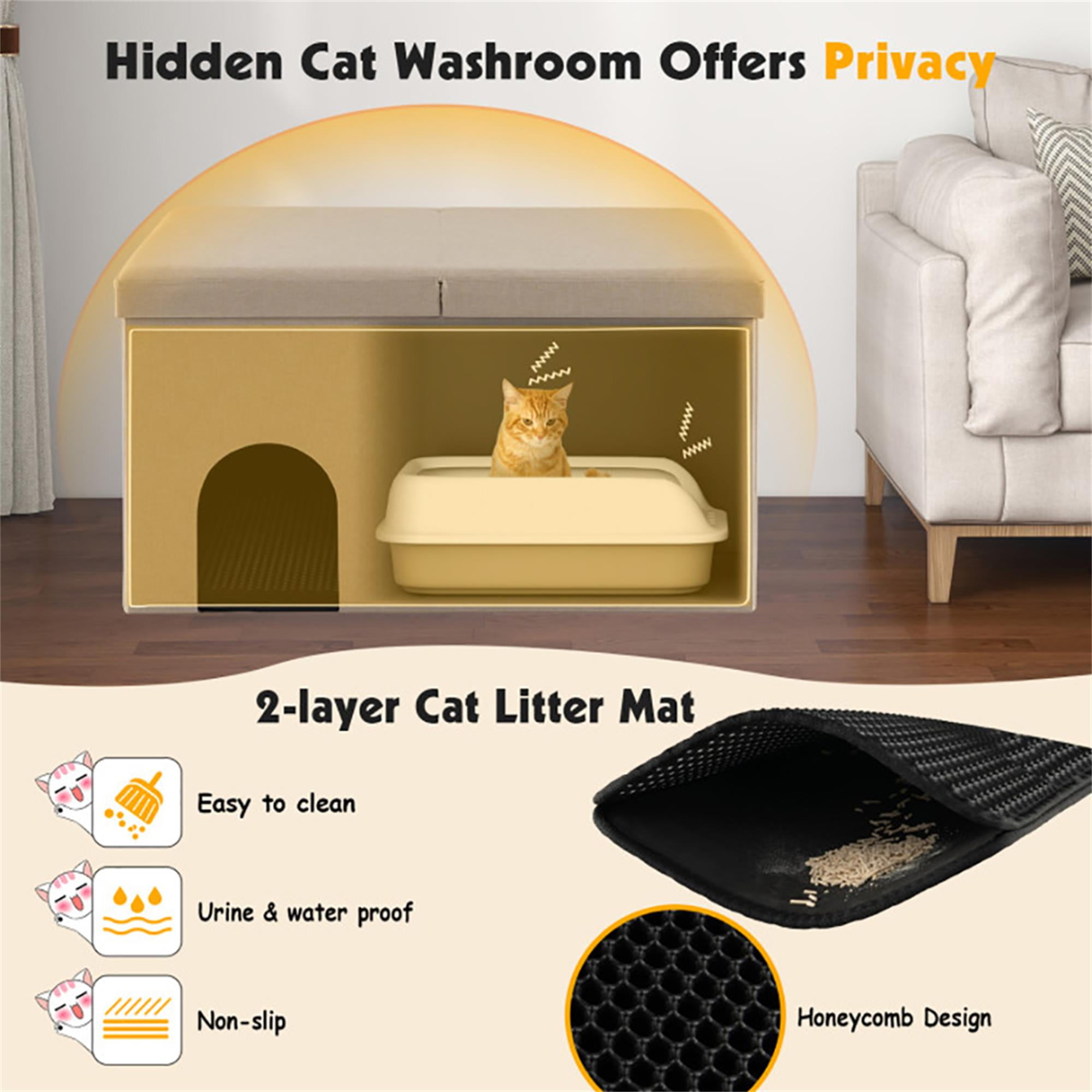 resenkos 35" Hidden Cat Litter Box Enclosure Furniture with Urine Proof Litter Mat, Pet House for Indoor Cats, Living Room Cat Condo Bed Cave, Beige