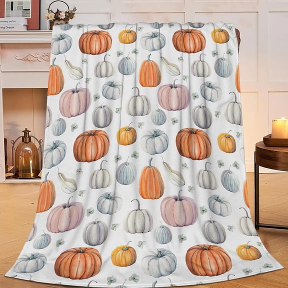 Fall Throw Blanket Fall Decor Autumn Pumpkin Leaves Flannel Fleece Blanket Gifts for Girls Boys Farmhouse Super Warm Soft Cozy Plush Lightweight Seasonal Bedding Blanket for Couch Kids Adult 50"X40"