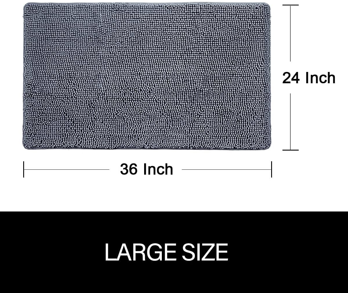 Arogan Luxury Bathroom Rug Shaggy Bath Mat 24 x 36 Inch, Washable Non Slip Bath Rugs for Bathroom Shower, Soft Plush Chenille Absorbent Carpets Mats, Gray