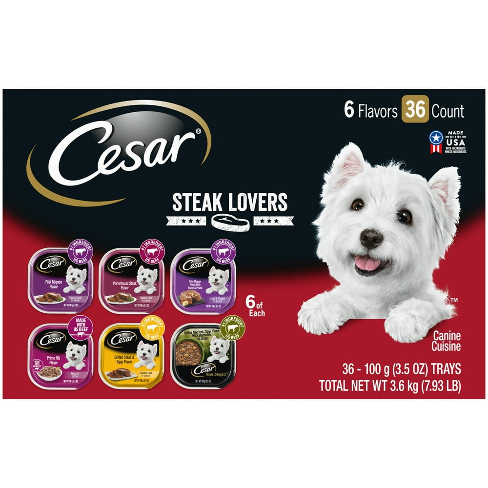 (36 Pack) CESAR Wet Dog Food Steak Lovers Variety Pack with Real Meat