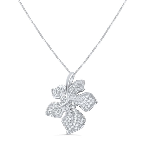SilverCloseOut Ivy Leaf Colorless Cubic Zirconia Necklace 925 Sterling, Sterling