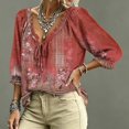 thumbnail image 4 of Womens V Neck 3/4 Sleeve Bohemian Casual Blouses Casual 3/4 Length Sleeve Tops V Neck Top Loose Fit Work Blouses, 4 of 5