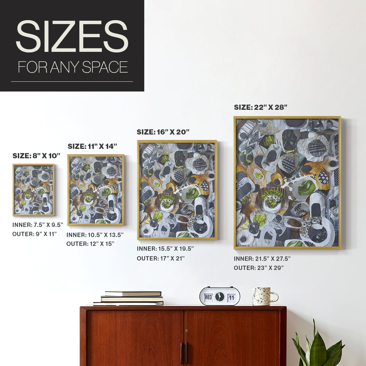 Big Sur Stones and Kelp Framed Print in Gold Solid Wood Framed Print No Nail Hanging