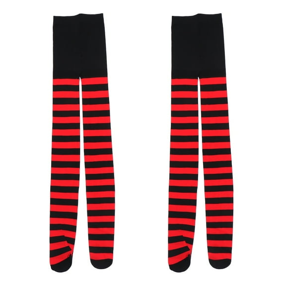 Liukekj 2 Pairs Christmas Stockings Tube Socks Red Black Stripes Holiday Party Costume Accessory for Women and Girls