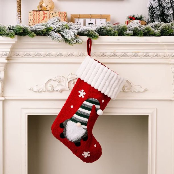 JM 1 pieza de calcetín navideño rojo, calcetines navideños de gnomo, muñeca sin rostro, bolsa de regalo de dulces para niños, para decoraciones navideñas para fiestas familiares en interiores JM