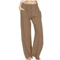 thumbnail image 2 of Elastic Waist Pocket Pants Women High Waisted Casual Lounge Pants with Drawstring Wide Leg Trousers for Home Relaxation Mother's Day Gifts | CSEONE,Coffee XL, 2 of 7