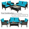 thumbnail image 4 of Patiojoy 4 Piece Patio Conversation Set Rattan Wicker Loveseat Sofa Coffee Table & Glass Top Turquoise Cushions, 4 of 8