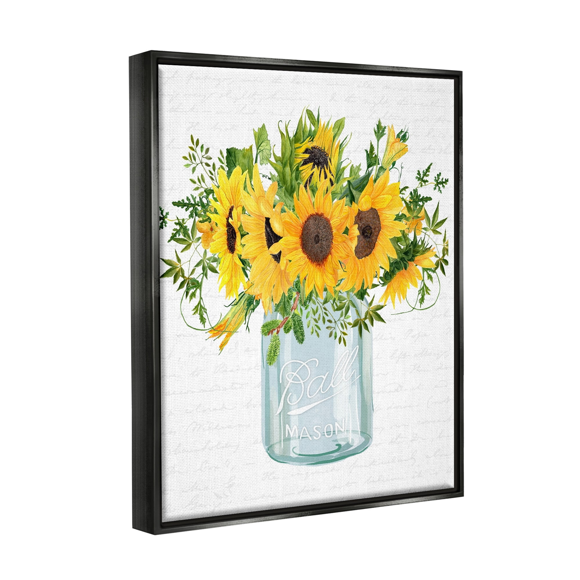 Stupell Industries Country Sunflowers Bouquet Vintage Script Text Pattern Graphic Art Jet Black Floating Framed Canvas Print Wall Art, Design by Lettered and Lined
