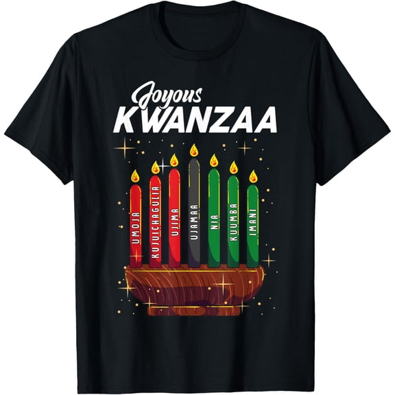 Celebrate Joyous Kwanzaa Kinara Seven Principles of Kwanzaa T-ShirtMen and women, Black T-shirt, size: Extra large
