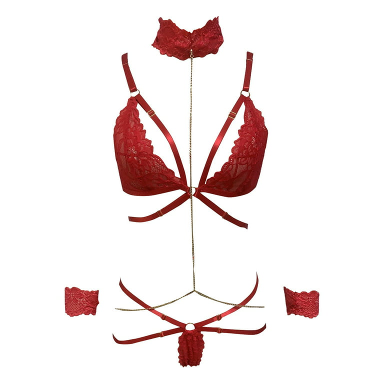 Plus Size Lingerie for Women Naughty Bra Set Lingerie Set Lace Red M